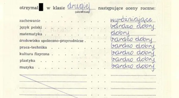 Uczeń w drugiej klasie otrzymał oceny: wyróżniające, bardzo dobry, dobry. Od ilu procent jest 2? To zależy od systemu oceniania.