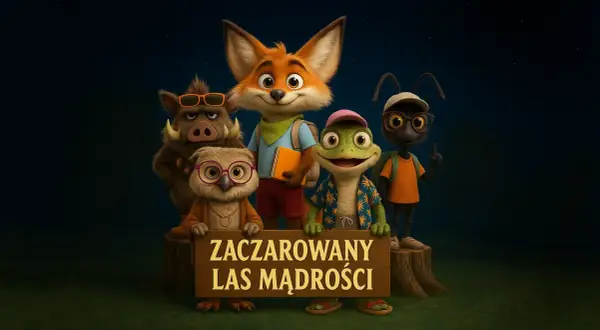 Leśne misie na dobranoc: lis, sowa, żaba, dzik i mrówka pozdrawiają z Lasu Mądrości.