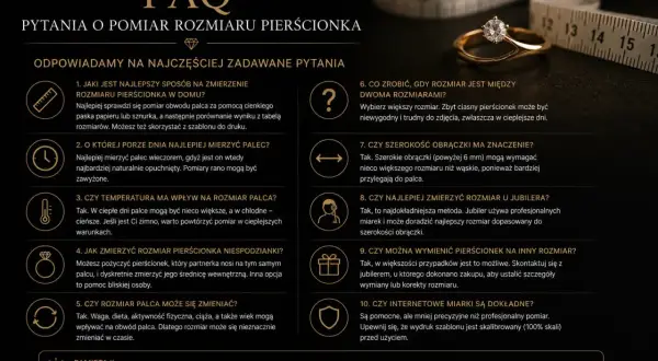 Złoty pierścionek z brylantem i miarką. Poradnik jak zmierzyć średnicę pierścionka, by idealnie pasował.