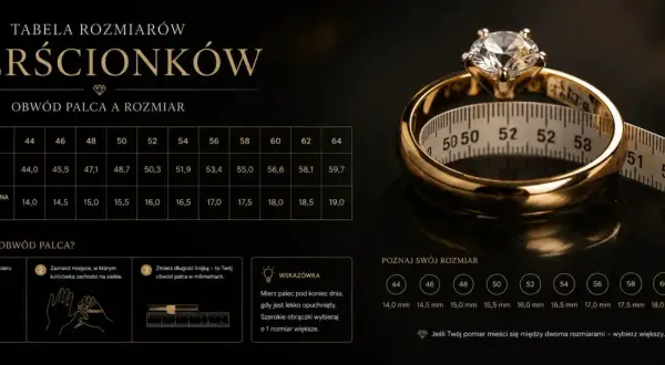 Tabela rozmiarów pierścionków. Rozmiar 52 odpowiada obwodowi palca 50,3 mm i średnicy 16,0 mm.