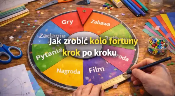 Jak zrobić koło fortuny dla dzieci? Kolorowe koło z kategoriami: Gry, Zabawa, Nagroda, Film, Pytania, Zadanie.