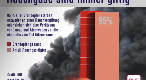 Rauchgase sind giftig: 95% der Brandopfer sterben an Rauchvergiftung oder Verätzungen. Die Grafik zeigt die traurigen Anzeichen von Rauchvergiftung.