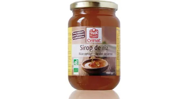 Bocal de sirop de riz Celnat, un sucrant naturel idéal pour remplacer le sucre dans vos boissons et pâtisseries. 460g.