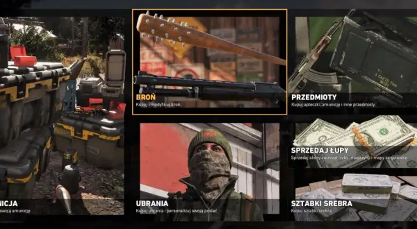 Menu gry Far Cry 5 poradnik: broń, przedmioty, amunicja, ubrania, sprzedaż łupów i sztabki srebra.