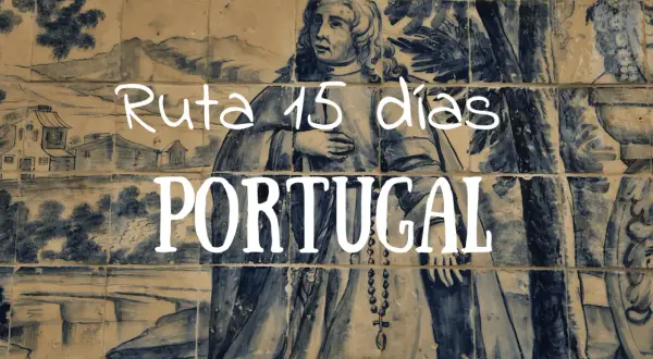 Ruta de 15 días por Portugal, con un diseño de azulejos antiguos que evoca un viaje histórico.