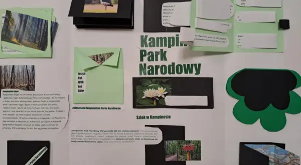 Lapbook o Kampinoskim Parku Narodowym: ciekawe zwierzęta, bagna, szlaki i mapa.