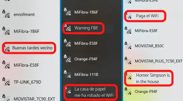 Lista de nombres graciosos en inglés para redes WiFi, como "Warning FBI!" o "Homer Simpson is in the house".