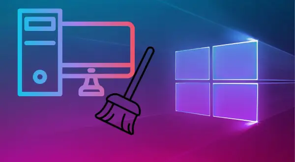 Ikona komputera i miotła symbolizują najlepszy program do czyszczenia komputera. Obok widnieje logo Windows.