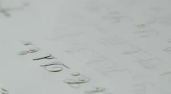 A page of practice calligraphy, with elegant loops and swirls in cursive, showing the careful strokes of a pen.