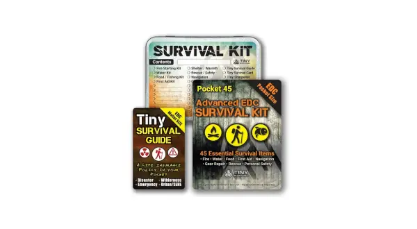 Kit de supervivencia EDC avanzado "Pocket 45" y guía de supervivencia de bolsillo. ¡Tu póliza de seguro de vida!