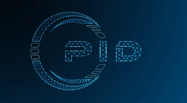 Sieć neuronowa tworzy literę "PID" w neonowym blasku. Co to jest PID? To symbol innowacji.