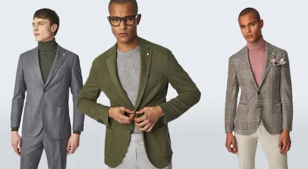 Tre uomini con giacche eleganti, un esempio di stile british uomo.