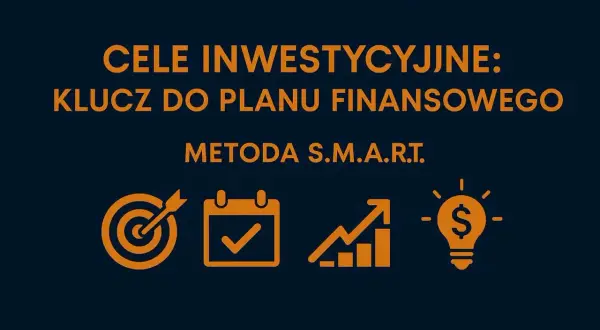 Cele inwestycyjne: klucz do planu finansowego. Metoda SMART. Ikony: cel, kalendarz, wykres, żarówka z dolarem. To pokazuje, co to jest horyzont finansowy.