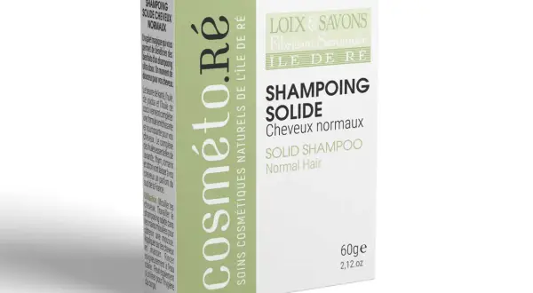 Un galet de shampoing solide pour cheveux normaux, aux ingrédients naturels de l'Île de Ré.