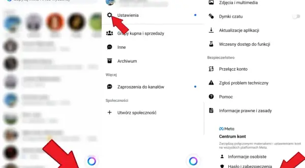 Szukasz odpowiedzi, czy da się przywrócić czat na Messengerze? Ekran pokazuje ustawienia aplikacji, gdzie można znaleźć opcje dotyczące konta i pomocy.