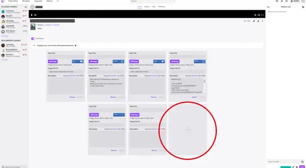 Twitch-Panels auf Deutsch: Hier werden die Einstellungen für die Twitch-Panels gezeigt, mit Optionen zum Hinzufügen von Bildern und Links.