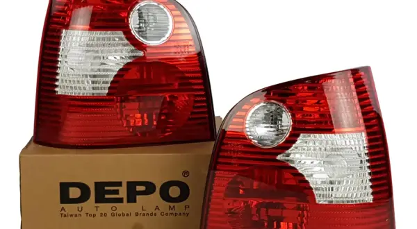 Dwa tylne światła do VW Polo 9N, marki DEPO. Kompletne, gotowe do montażu.