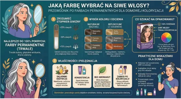 Jak farbować siwe włosy? Przewodnik po farbach permanentnych. Wybierz odcień, sprawdź opakowanie i ciesz się trwałym kolorem.