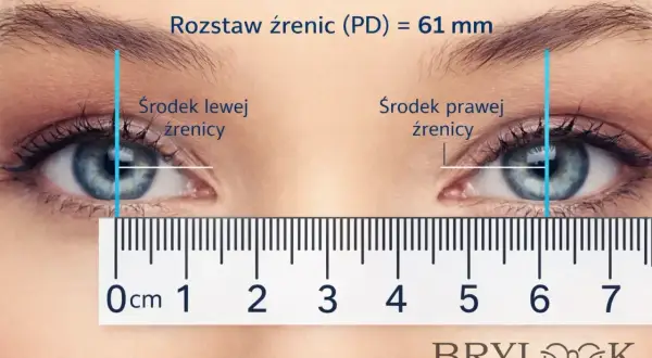 Pomiar rozstawu źrenic (PD) 61 mm. Tabela rozmiarów okularów pomoże dobrać idealną parę.