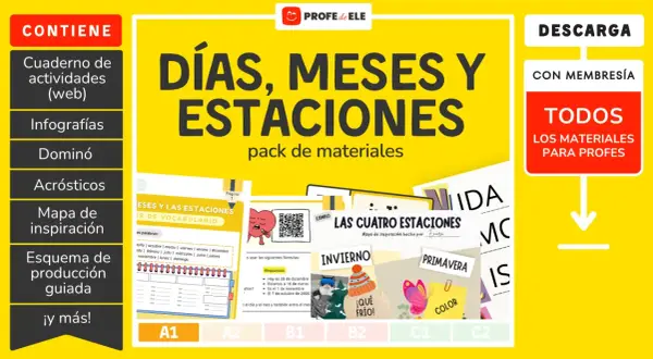 Materiales para profes sobre días, meses y estaciones. Incluye actividades, infografías y mapas de inspiración para aprender los meses del año.