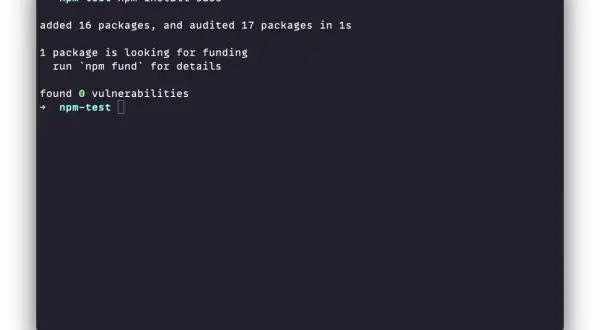 Terminal affichant la commande `npm install sass` sur Debian, avec succès.