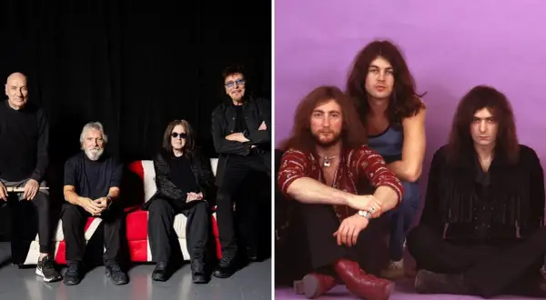 Legenda: Ian Paice, Roger Glover, Ian Gillan (wokalista Deep Purple) i Tony Iommi. Obok młodsza wersja zespołu z Jonem Lordem i Ritchie Blackmore'em.