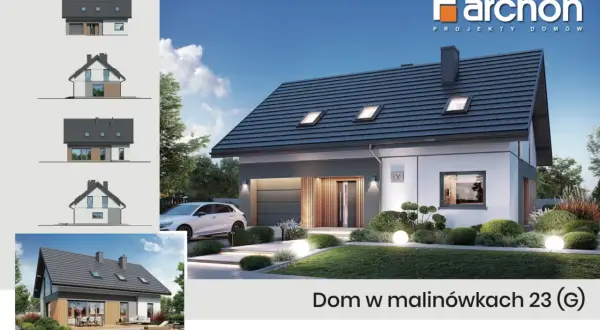 Projekt domu "Dom w Malinówkach 23 (G)" w stanie surowym otwartym. Cena za m2 robocizny do ustalenia. Powierzchnia 120,05 m².
