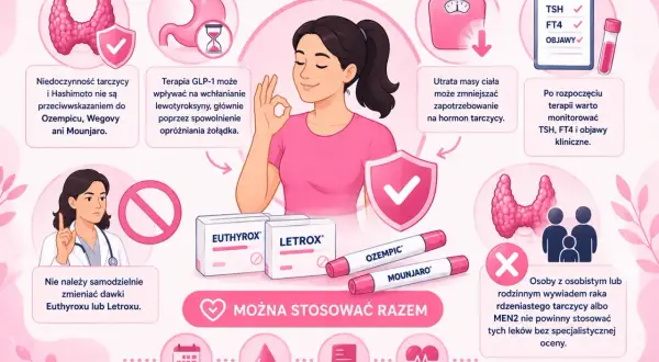 Kobieta cieszy się, że Letrox i inne leki na tarczycę można stosować razem. Informacje o leczeniu niedoczynności tarczycy.