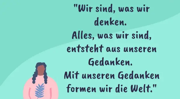 Illustration mit inspirierenden Zitaten über Selbstbewusstsein. Eine Person mit geflochtenen Haaren trägt einen Pullover mit Blattmuster.