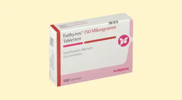 Opakowanie Euthyrox 150 mikrogramów. Pytanie: czy brać Euthyrox przed badaniami krwi? Lek zawiera lewotyroksynę.