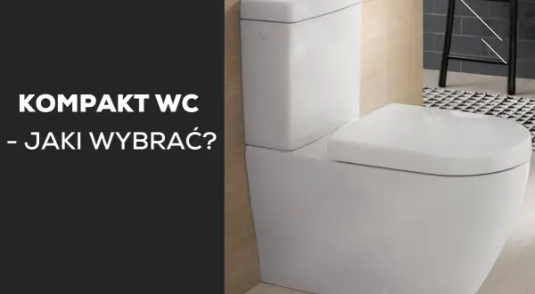 Nowoczesny kompakt WC w łazience. Elegancki, biały sedes z deską i spłuczką.
