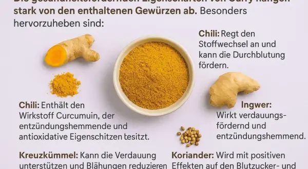 Curry-Gewürze wie Kurkuma, Ingwer und Chili sind gesund. Sie regen den Stoffwechsel an und wirken entzündungshemmend. Was bedeutet Curry? Es ist eine Gewürzmischung mit vielen Vorteilen.