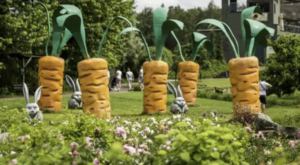 Wesołe króliki i gigantyczne marchewki w magicznych ogrodach atrakcji.