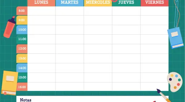 Plantillas de horarios para rellenar e imprimir en Word. Organiza tu semana con este diseño escolar, listo para usar.