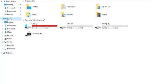 Windows Explorer zeigt Laufwerke an. Die C:-Partition hat nur noch 10,6 GB frei. Wie viel GB hat Ready or Not?