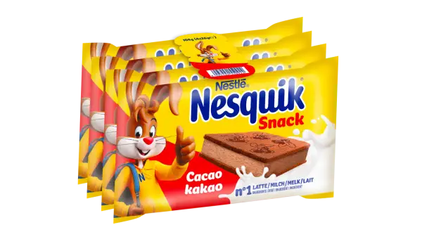 Opakowania Nesquik Snack o smaku kakaowym z królikiem.