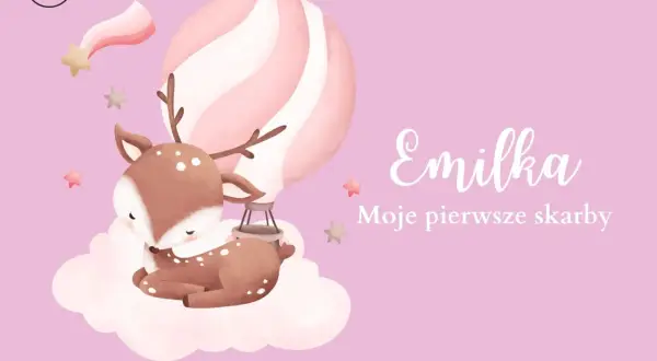 Urocze pudełko na skarby dla dziewczynki Emilki z jelonkiem na chmurce i balonem.