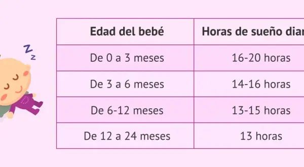 Tabla muestra cuánto duerme un bebé de 2 meses: 16-20 horas diarias.