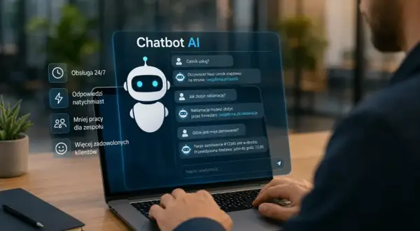 Chatbot AI odpowiada na pytania o cennik, reklamacje i zamówienia, zapewniając obsługę 24/7.