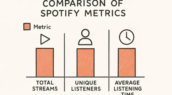 Comparison of Spotify metrics: total streams, unique listeners, and average listening time. This visual helps artists understand their Spotify artist analytics.