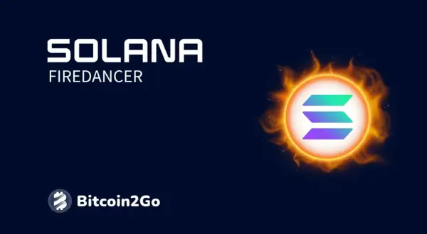 Solana Firedancer: Ein leuchtendes Symbol, umgeben von Flammen, repräsentiert die Kraft und Geschwindigkeit von Solana.