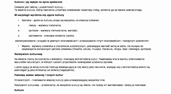 Fragment tekstu artykułu o kulturze, z nagłówkami i wypunktowaniami.