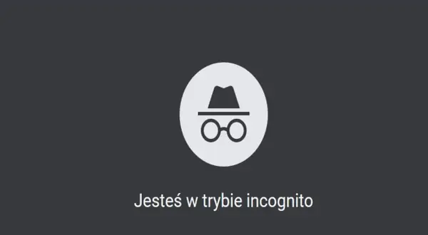 Ikona szpiega i tekst "Jesteś w trybie incognito" informują o prywatnym przeglądaniu.