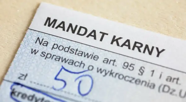 Fragment formularza mandat karny z kwotą 50 zł.