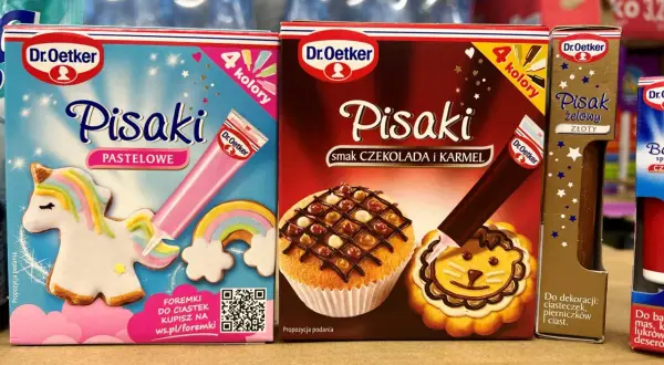 Kolorowe pisaki do pierników Dr. Oetker: pastelowe, czekoladowe i złote. Idealne do dekoracji ciasteczek i wypieków.