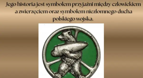 Symboliczny medalion z niedźwiedziem Wojtkiem, który niesie pocisk. Dziadek i niedźwiadek - historia przyjaźni i niezłomnego ducha.