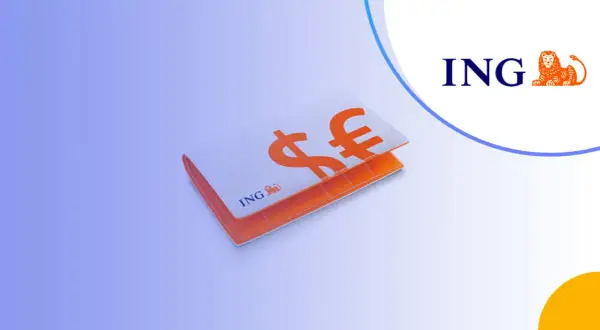 Portfel z symbolami dolara i euro, logo ING. Idealny na Twoje konto walutowe ING.