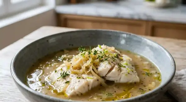 Un délicieux filet de poisson poché dans un bouillon parfumé, garni d'herbes fraîches. Une recette simple et savoureuse de cuisson court bouillon.