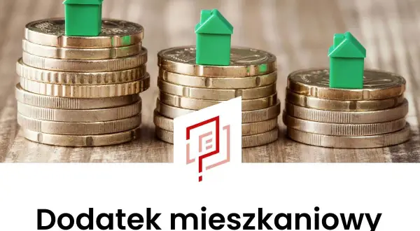 Zielone domki na stosach monet symbolizują dodatek mieszkaniowy.