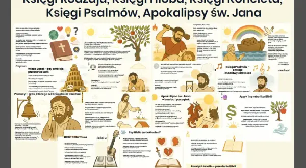Streszczenie księgi psalmów: emocje i modlitwy człowieka. Ilustracje biblijne, wieża Babel, prorocy, arki Noego, apokalipsa.
